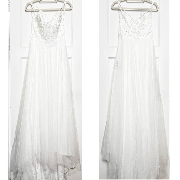 NWT LULUS Pearl Beaded Floral Embroidery Lace Tulle Sleeveless Gown With Train S - Picture 4 of 8